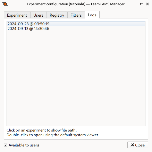  Experiment logs